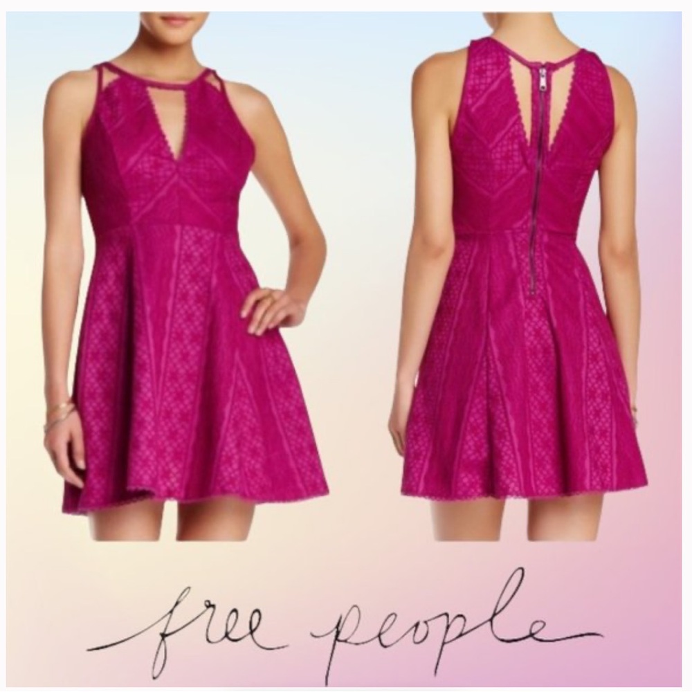 Free People Miss Connections Cutout Mini Dress Fuchsia Combo Size 6